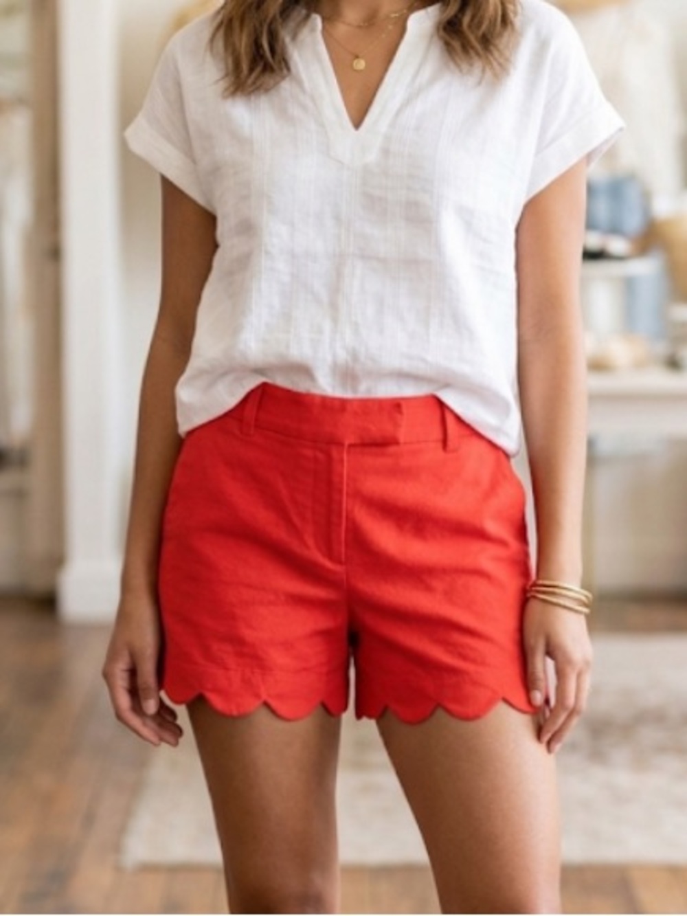 J. Crew High Waist Scarlet Scallop Shorts